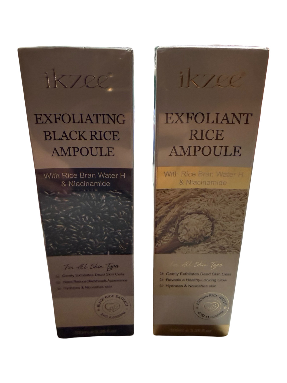 ikzee Exfoliating Black Rice and Rice Ampoule Set, 100ml Each